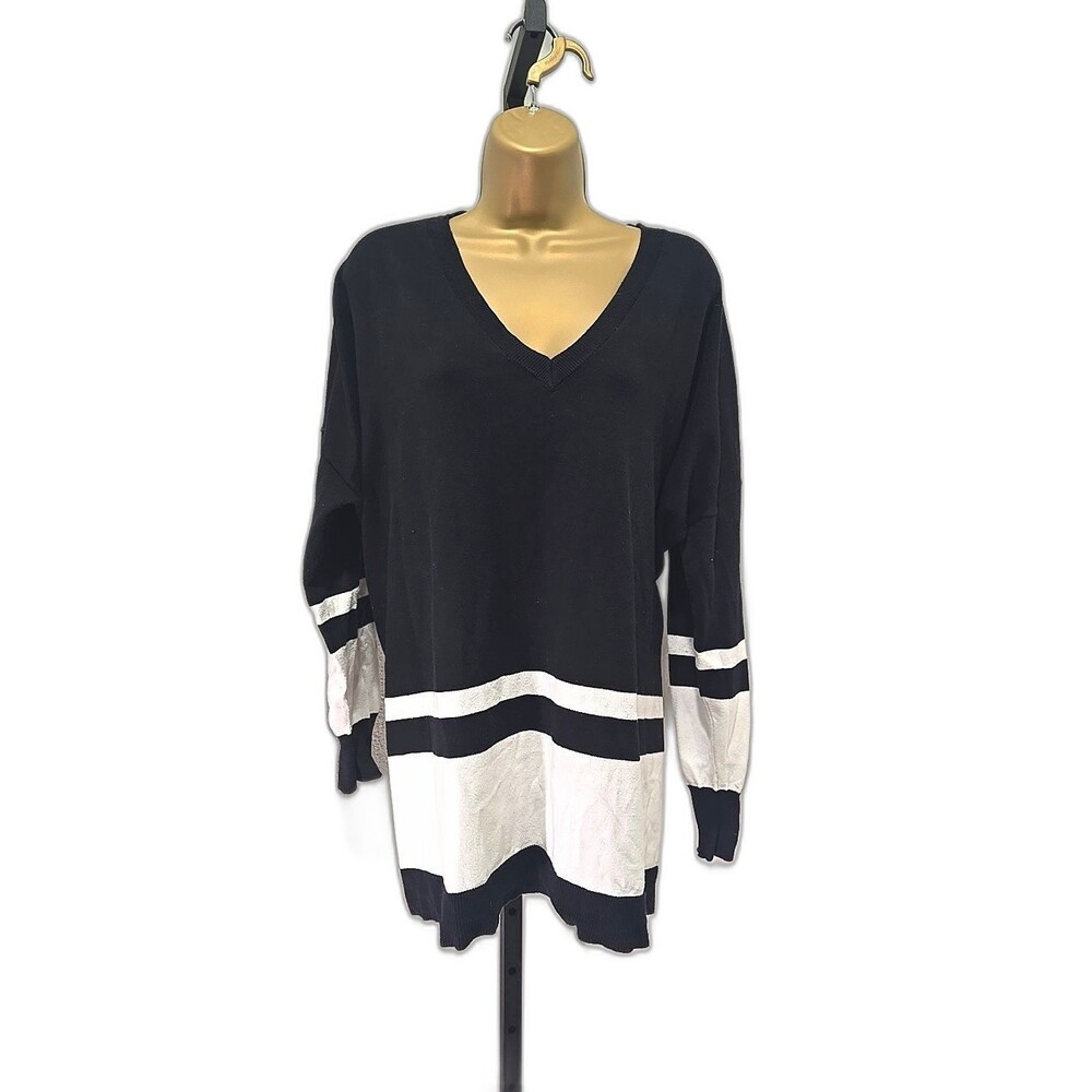 Diane Gilman Black White Sweater Womens XL Colorblock Knit Office Career Minimal